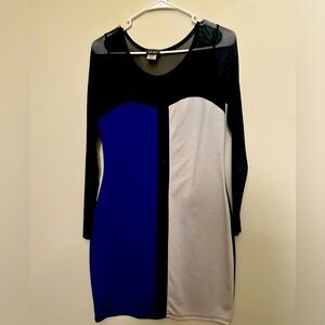 Half black half royal blue dress.